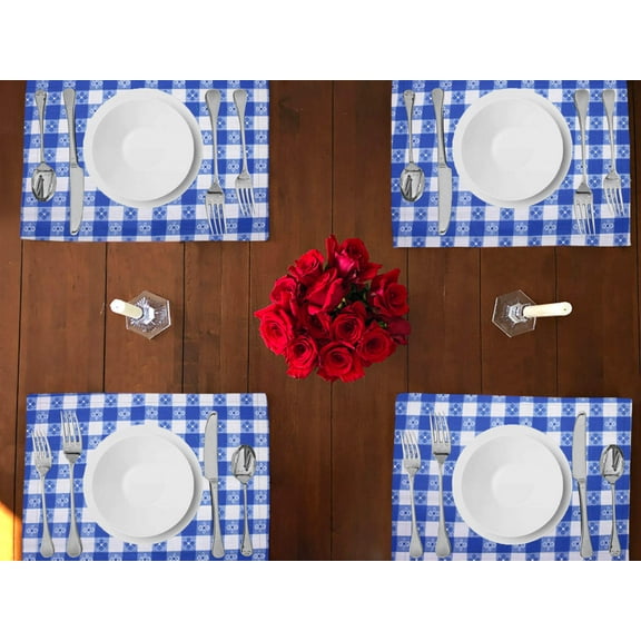 Tavern Check Plaid Print Cotton Dinner Table Placemats Holiday Home Decoration 13" x 19" (Pack of 4)