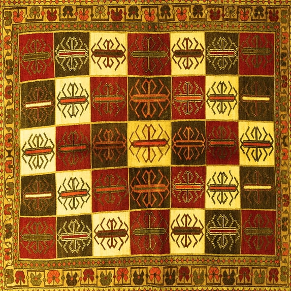 Ahgly Company Machine Washable Indoor Square Persian Yellow Traditional Area Rugs, 4' Square