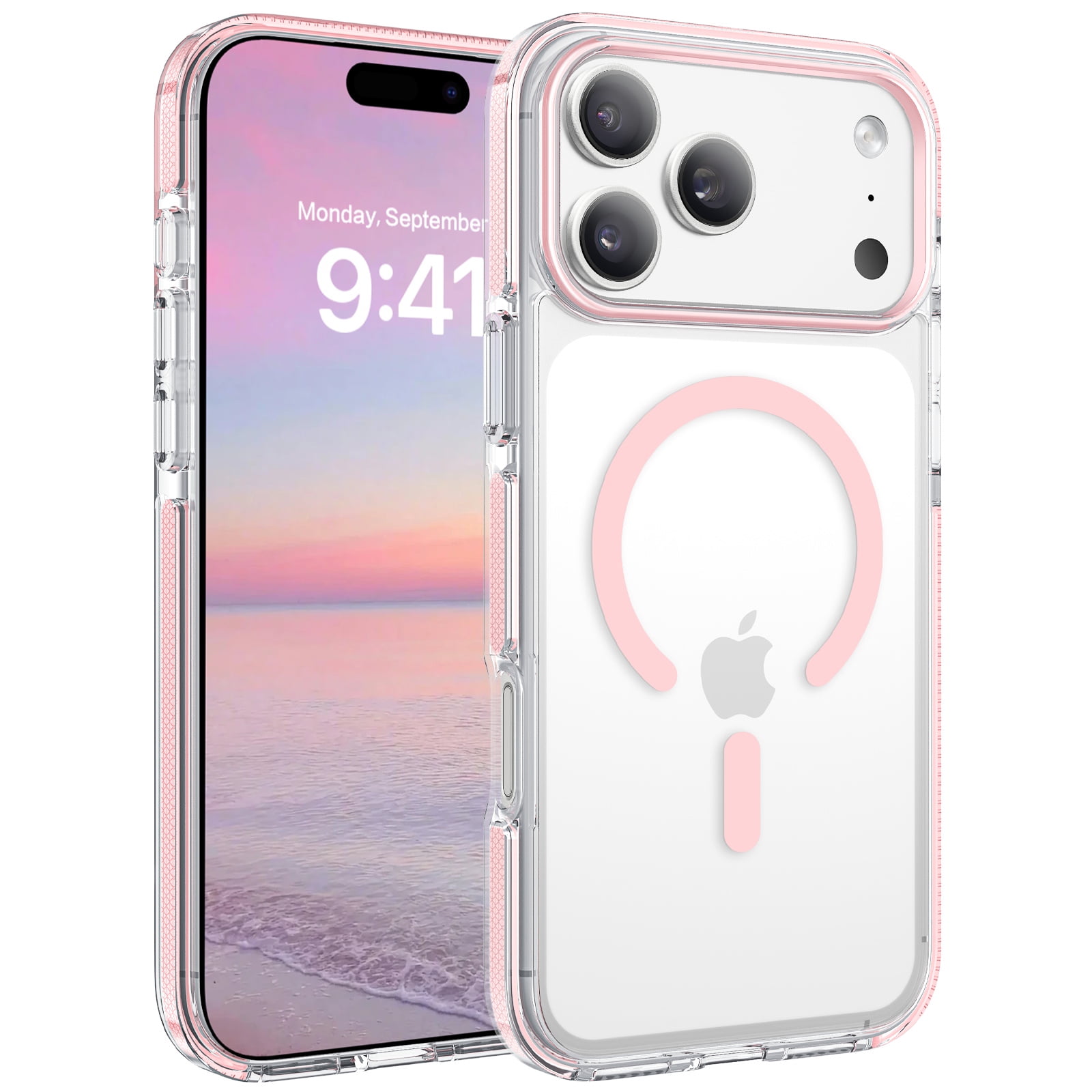 YINLAI Upgraded for iPhone 17 Pro Max Case, Compatible with Mag-safe,Anti-Yellowing Crystal Clear Shockproof Phone Case for iPhone 17 Pro Max with Contrast Color Design, Pink