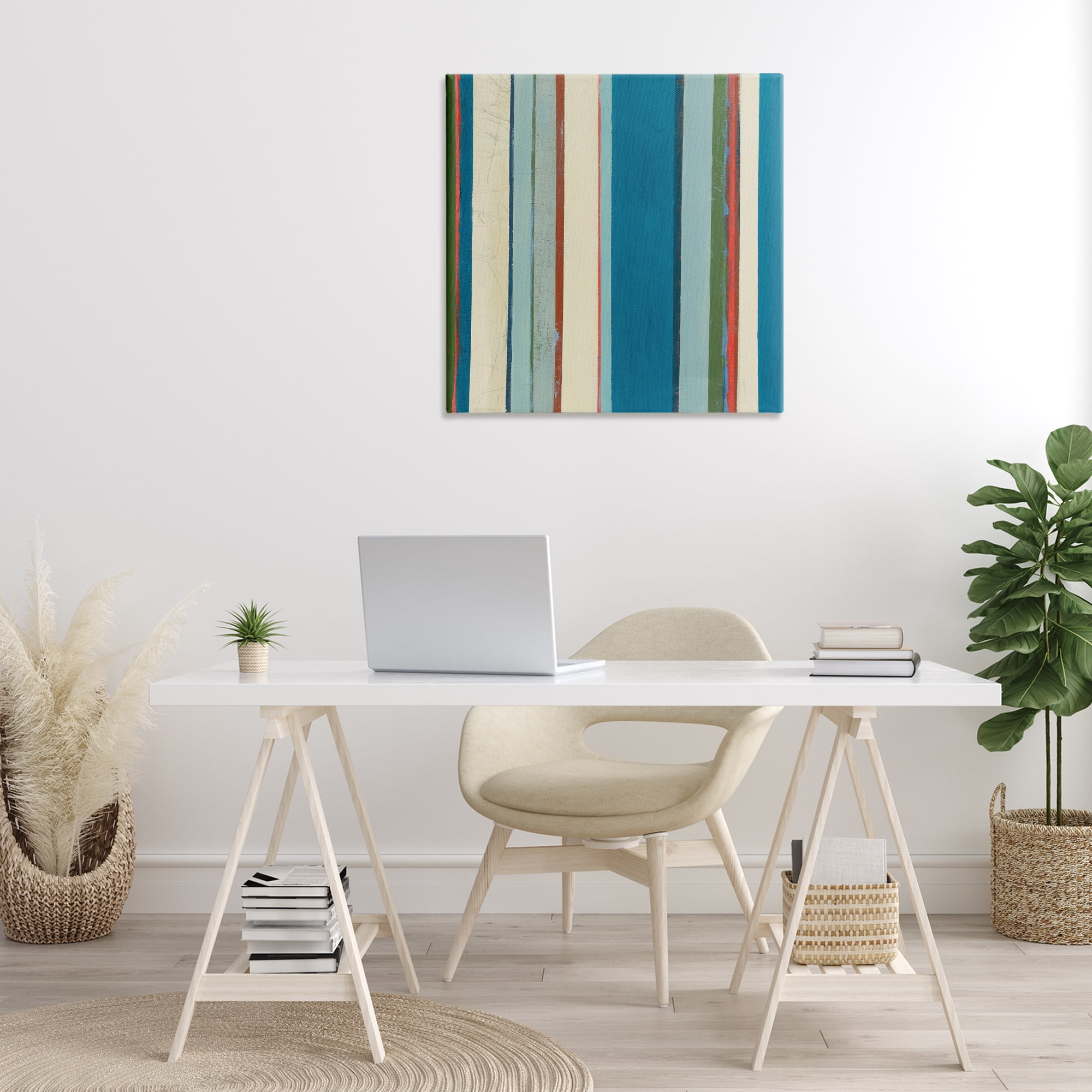 Stupell Industries Asymmetrical Blue Stripes Abstract Painting Gallery Wrapped Canvas Art Print Wall Art, 30 x 30