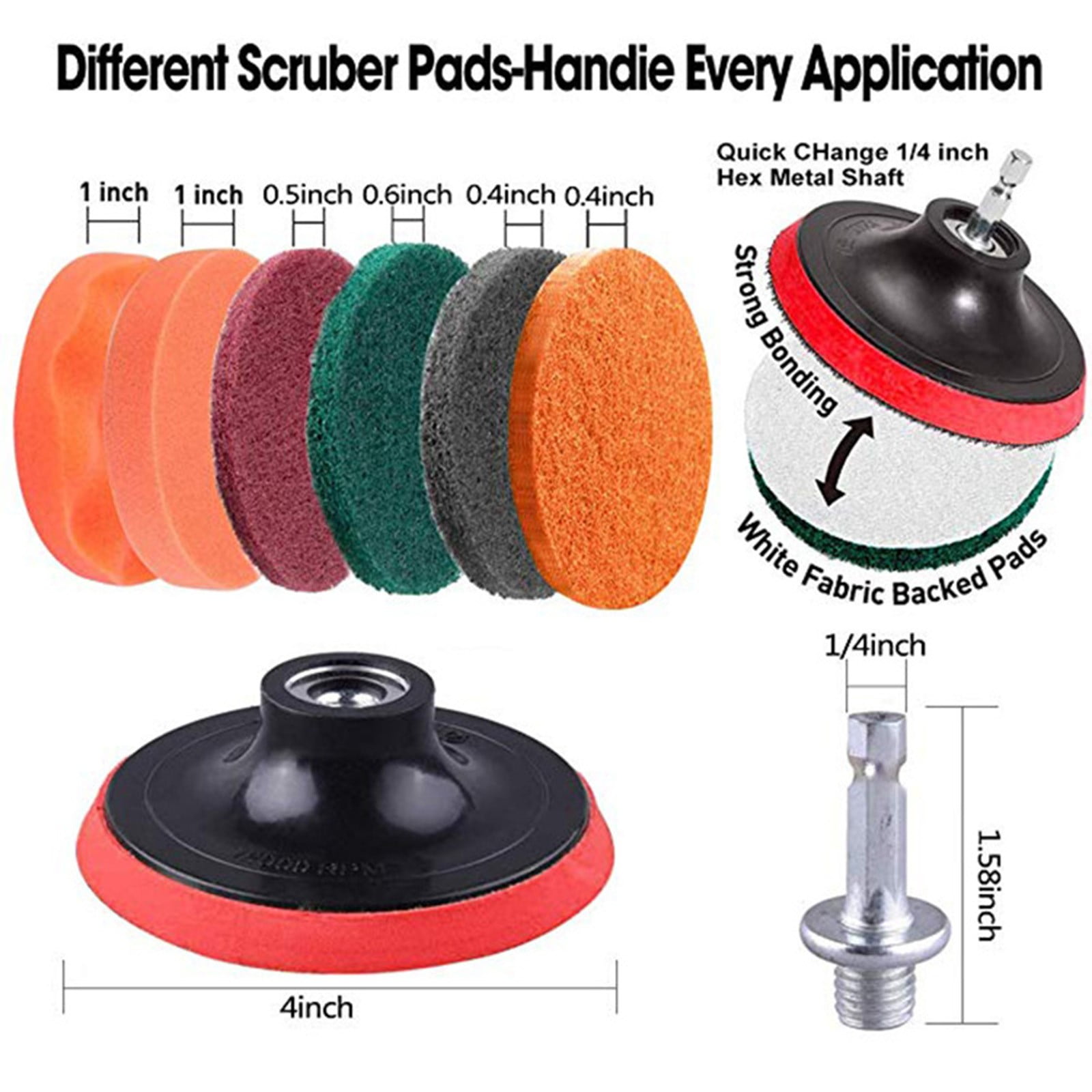 22Pcs Drill Brush Attachment Cleaning Set, Multi Purpose Scrub Pad Sponge Polishing Kit Heavy Duty Nylon Bristle for Car Detailing Bathroom Kitchen Tile Wheel Rim Household Tool