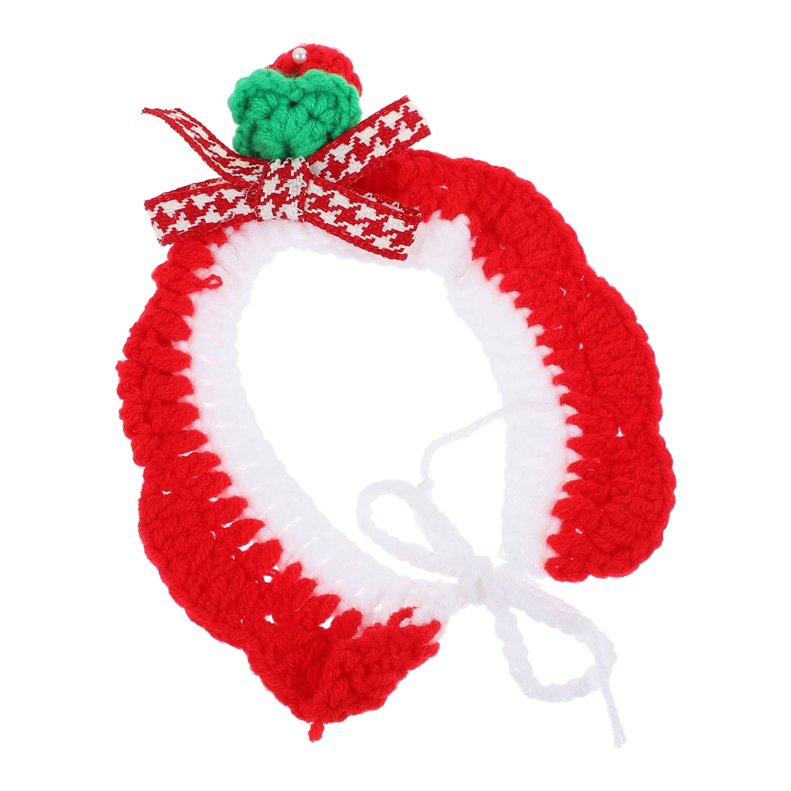 Hytrove 1Pc Cat Bow Collar Red Wool Knitted with Bell for Small Dogs Holiday Celebration