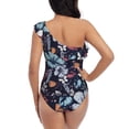thumbnail image 5 of Picia Flowers ad Butterflies Pattern Women's One Piece Swimsuits,One Shoulder Swimwear Asymmetric ,Ruffle Monokinis Bathing Suits,High Waisted Flattering Bathing Suits-Large, 5 of 8