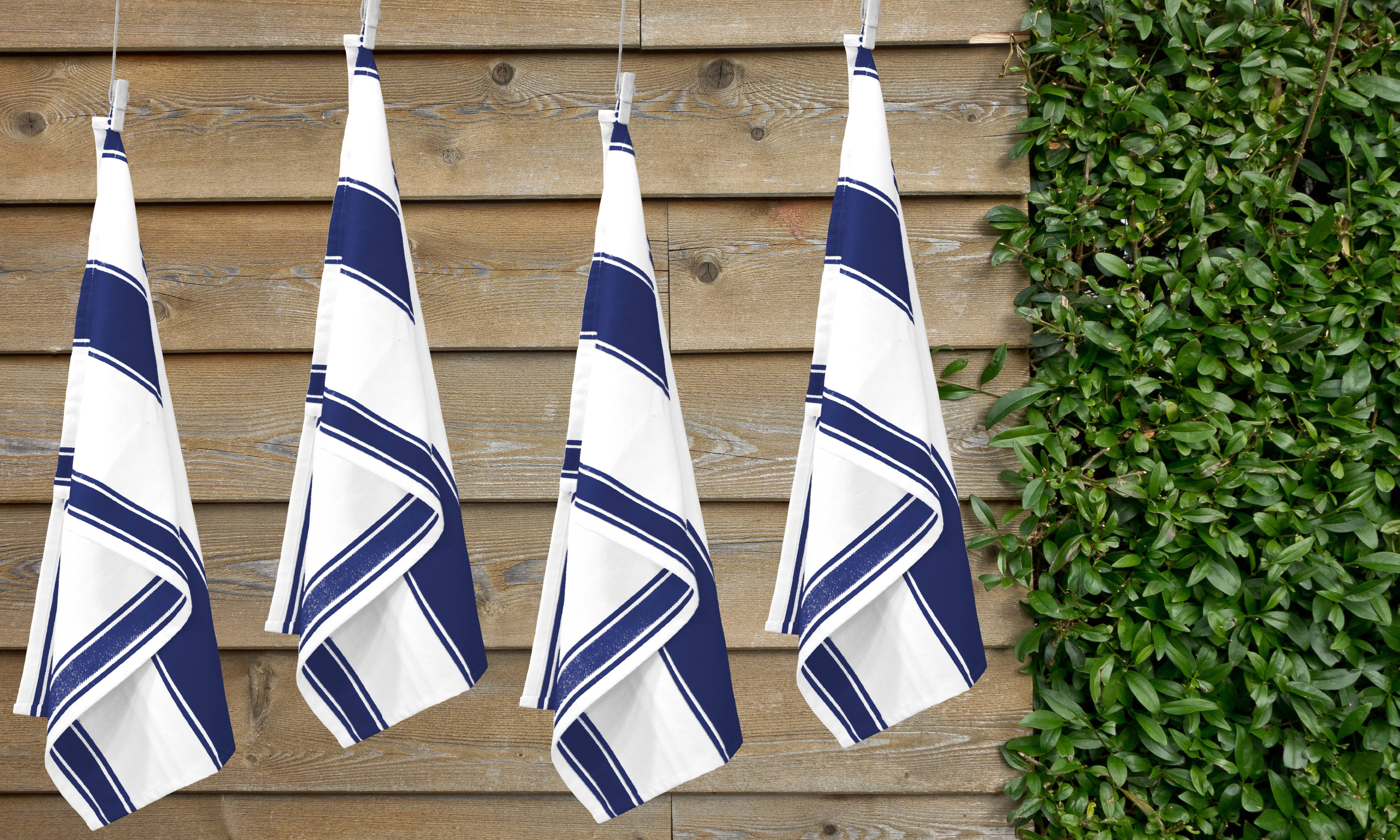 Native Fab Stripe Kitchen Dish Towel Set of 12 Cotton 18x28 Ink Blue White