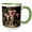 Green/White, variant on 3drose, Photo of Five Basset Hound Pups in Santa Hats Posing on Wooden Floor., 15oz Mug