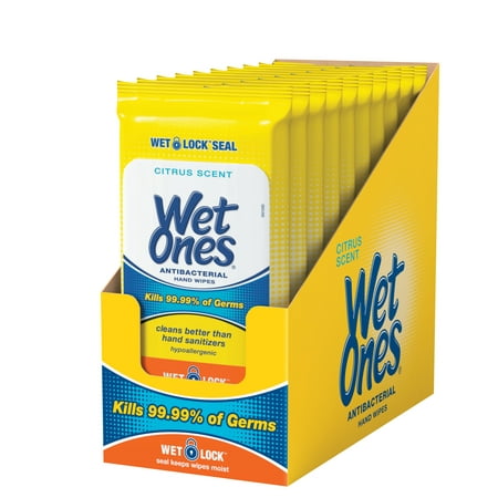 (Pack of 10) Wet Ones Antibacterial Hand Wipes Travel Pack, Citrus Scent, 20
