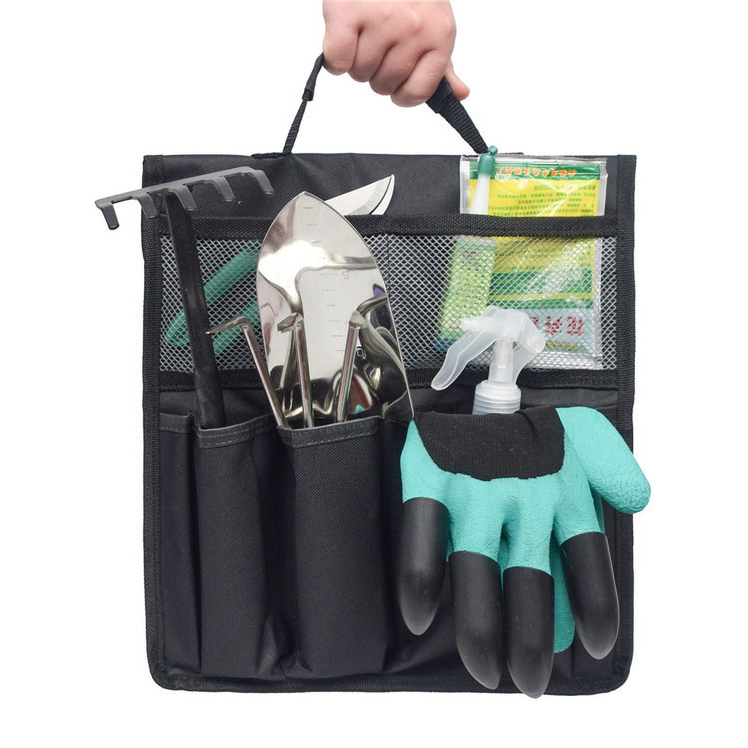LNKOO Garden Kneeler Tool Bag Stool Pouch Seat Storage Tote Hanging Organizer, 600D Waterproof Portable for Outdoor Gardening, 12” x 13“Cart Storage Pouch Toolkit (Black, NOT Include Kneeler)