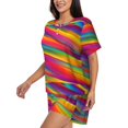 thumbnail image 2 of Kdxio Lines Multicolored Rainbow Print Pajamas Sets for Women Short-Sleeved Pjs with Lounge Shorts Two Piece Sleepwear S-4XL, 2 of 8