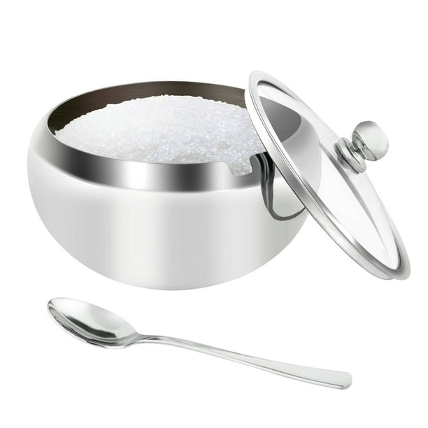 RNKR Stainless Steel Sugar Bowl with Clear Glass Lid for better