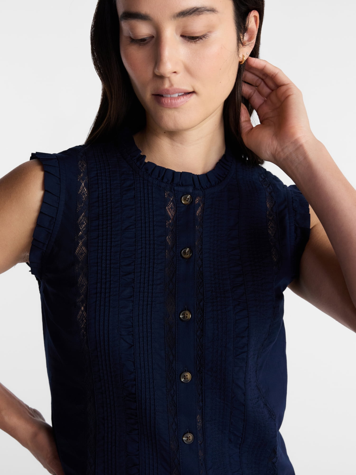 Time and Tru Women's Lace Inset Sleeveless Cotton Top, Sizes XS-XXXL