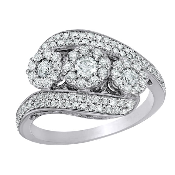 AFFY White Natural Diamond Frame Three Stone Bypass Ring in 10k Solid Gold (1 cttw)