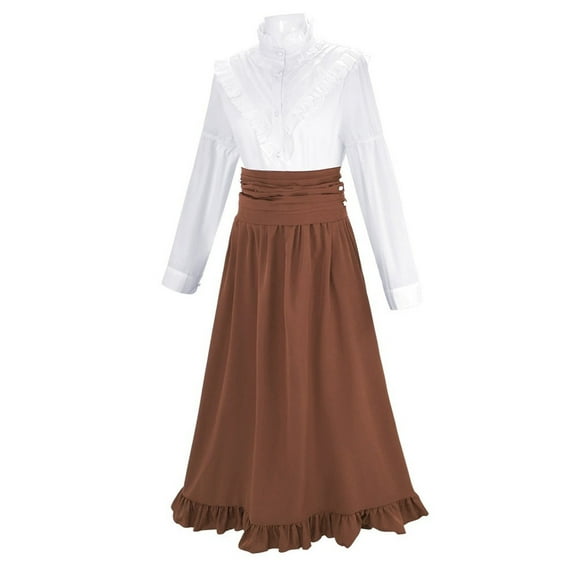 FYEGRE Elegant Women's Two Piece Gown Historical for Themed Events and Fair Attire Brown XL