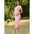 thumbnail image 3 of DARING DIVA Women's Soft Bodycon Midi Side Ruched Ribbed Maternity Dress M Pink, 3 of 8