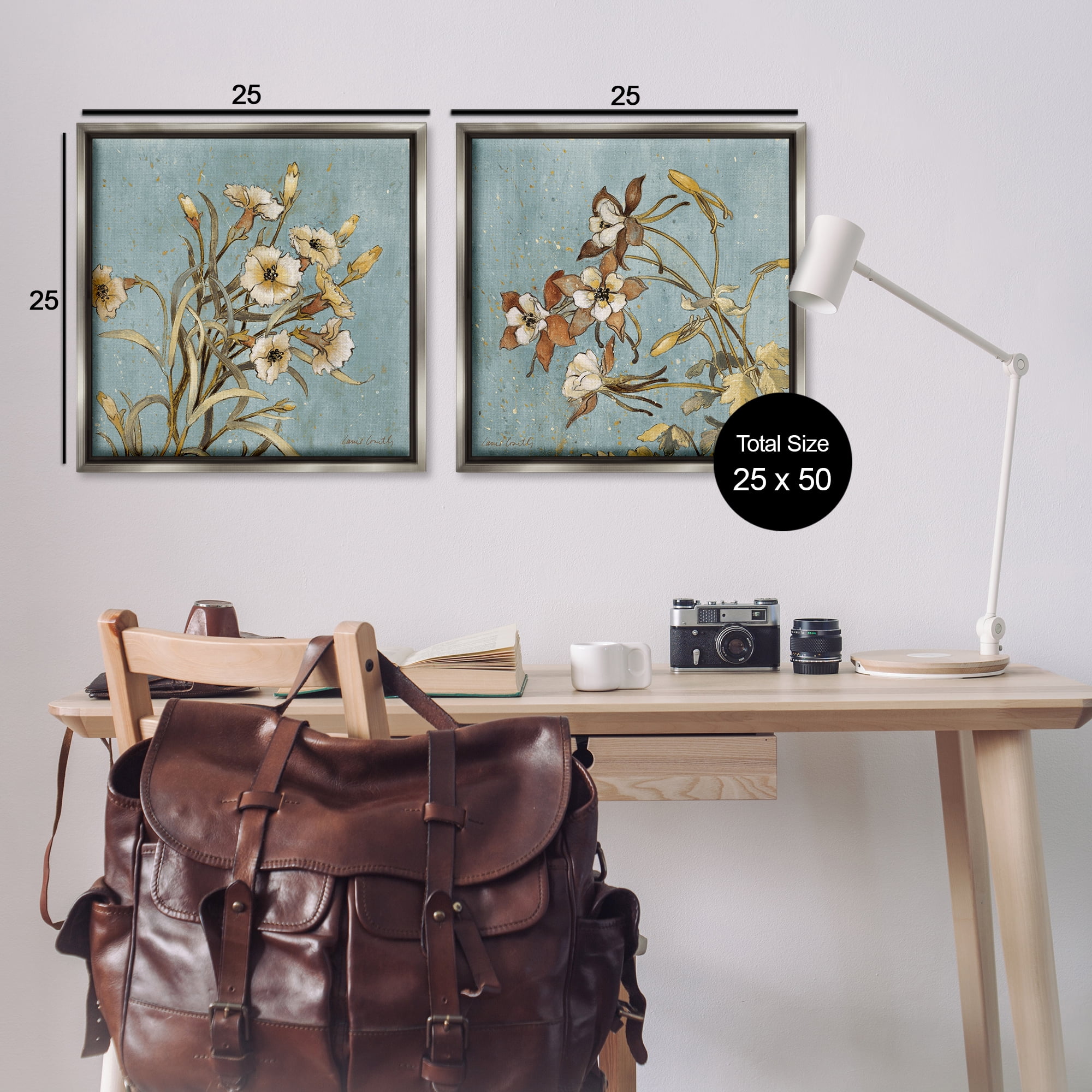 Stupell Industries Traditional Flower Portrait Plants & Flowers Painting Gray Floater Framed Canvas Art Print Wall Art, 25 x 25, Set of 2