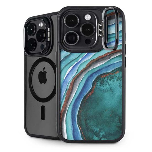 Skinit Turquoise Watercolor Geode iPhone 15 Pro Kickstand Case