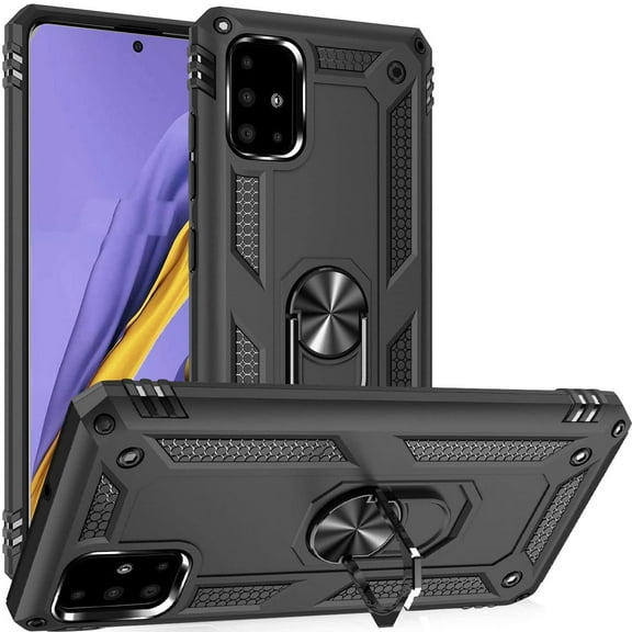 Phone Case for Galaxy A51 4G, Dual Layer Shockproof Protective Phone Case with Rotation Ring Kickstand for Samsung Galaxy A51 4G Black