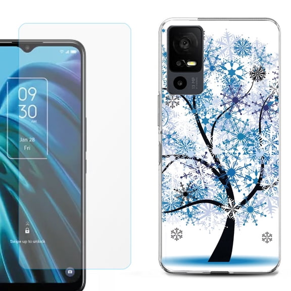 OneToughShield ® for TCL 40 XE 5G Shockproof Fashion Phone Case, with Tempered Glass Screen Protector - Snowflakes Tree