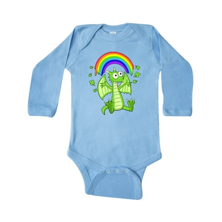 

Inktastic Lucky Dragon with Rainbow St. Patrick s Day Gift Baby Boy or Baby Girl Long Sleeve Bodysuit