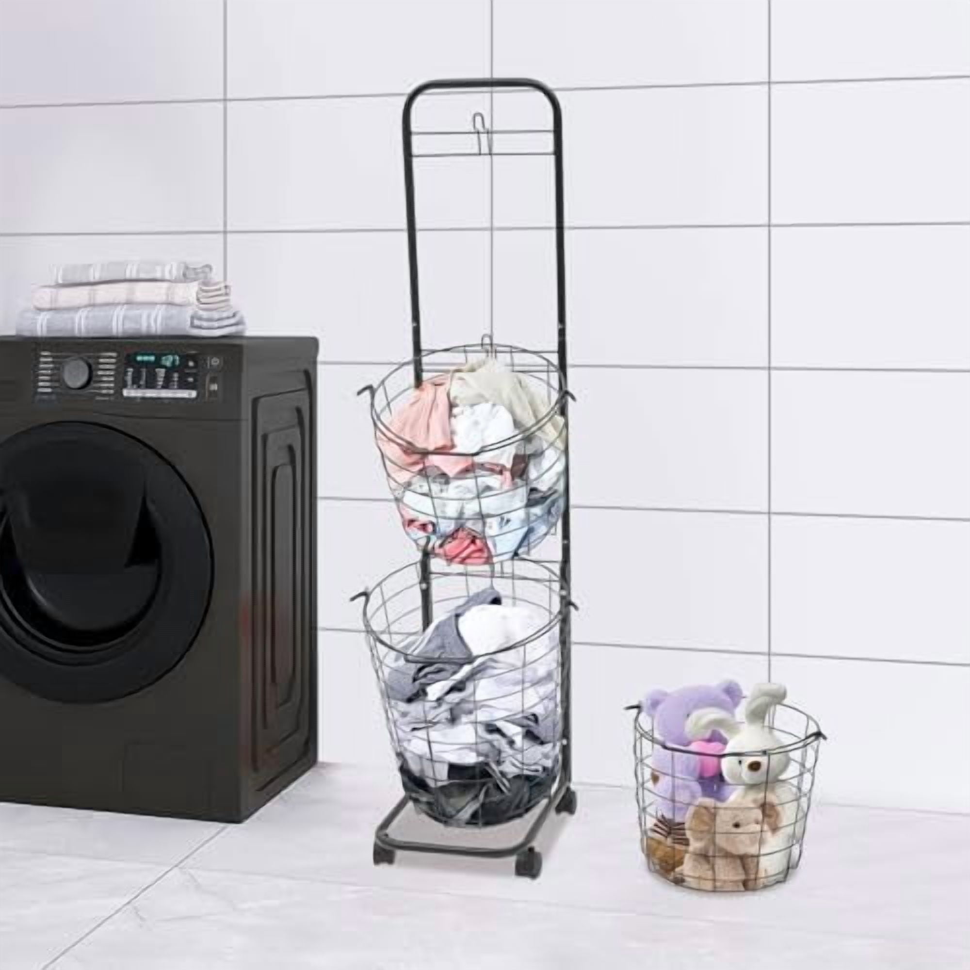 Laundry Basket on Wheels, 3 Tier Large Laundry Hampers, Rolling Stackable Storage Laundry Cart with Removable Wire Organizer Baskets Clothing Sorting Laundry Baskets