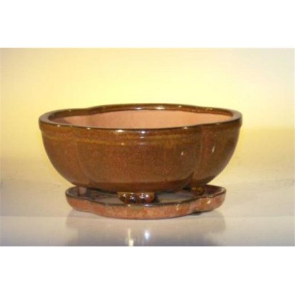 Pot de Bonsaï en Céramique Aztèque Orange de 8,5 x 6,5 x 3,5 Po avec Humidité Intégrée et Plateau d'Égouttement, Lotus