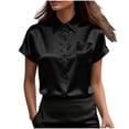 thumbnail image 6 of RYRJJ Womens Satin Blouse Summer Trendy Short Sleeve Silk Button Down Shirts Business Casual Work Tops with Pockets(Black,XL), 6 of 9
