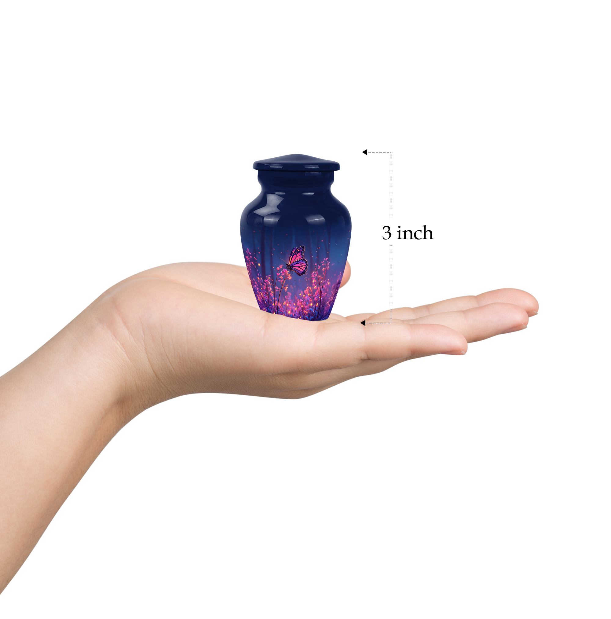 Butterfly Keepsake Memorial Urn For Ashes Adult Male & Female - Pink Flowers Cremation Urns For Adult Man And Women - 3 Inch Blue Mini Urns For Human Ashes