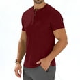 thumbnail image 4 of Hxshgdsn Men's Casual Solid Color Button Short Sleeve Round-Neck Blouses Shirts Pullover（Wine/XL）, 4 of 6