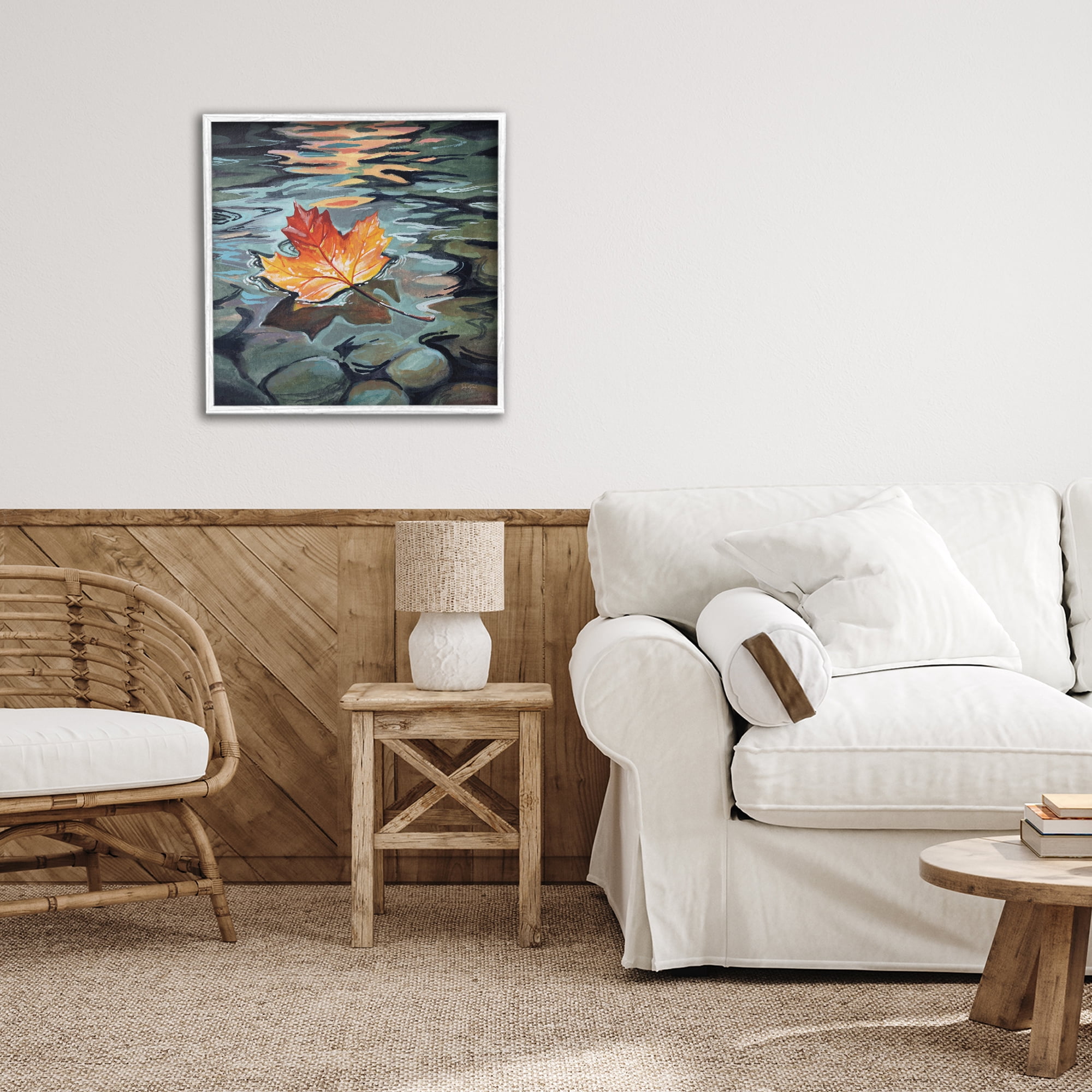 Stupell Industries Maple Leaf Floating in Stream White Framed Giclee Art, design by Kate Jarvik Birch
