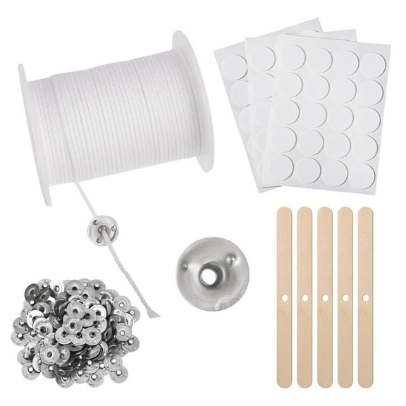 Qweryboo 61M Candle Wick, 60 Pcs Candle Wick Stickers and 5 Pcs Wooden Candle Wick Centering Devices, Smokeless Wick Set, Odorless Wick, Natural Wick with Wick Holder for DIY Candles