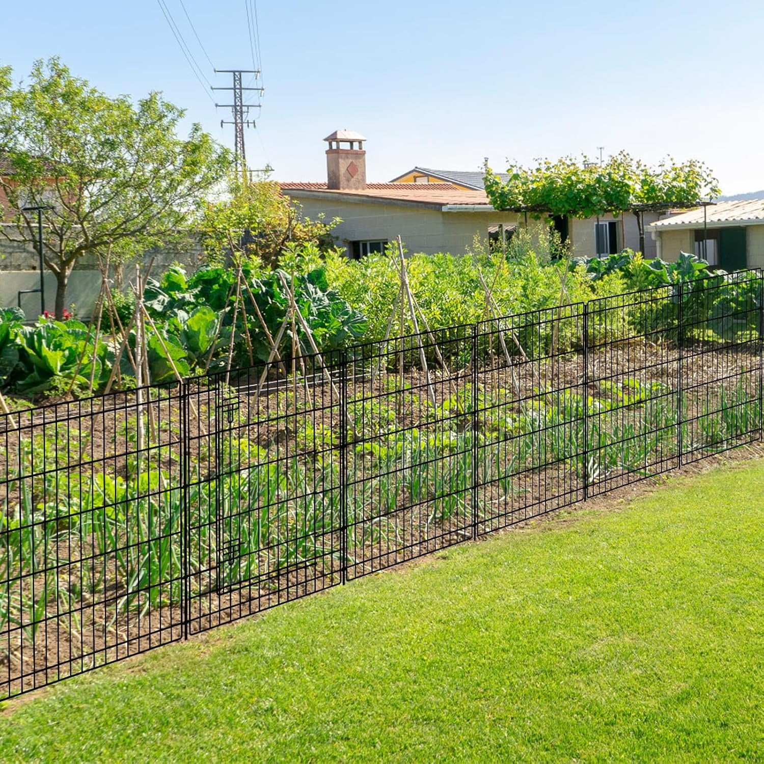 Decorative Garden Fence 6 Panels 13ft (L)×36in (H) Metal Garden Fences with 5 Panels + 1 Gate, Animal Barrier Rabbit Fence Rustproof Wire Temporary Dog Fencing Outdoor for Yard Lawn Patio