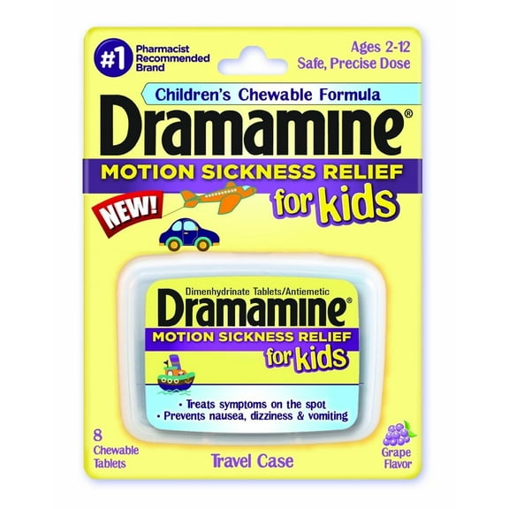 Dramamine for Kids Chewable Tablets, Grape Flavor 8 ea (Pack of 4)