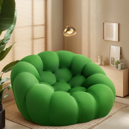 WHGBJA 47'' Bubble Sofa,Oversized Single Lazy Sofa,Modern Upholstered Mesh Fabric Couch 3D Honeycomb Shape Floor Sofa for Adults,No Assembly Required Curved Couch for Bedroom,Apartment,Office,Green
