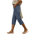 thumbnail image 3 of VBVC Women's Elastic Waist Denim Capri Pants , Casual Straight Leg Crop Jean For Women , Ladies' Summer Denim Capris with Pockets, Dark Blue , S-2XL, 3 of 9