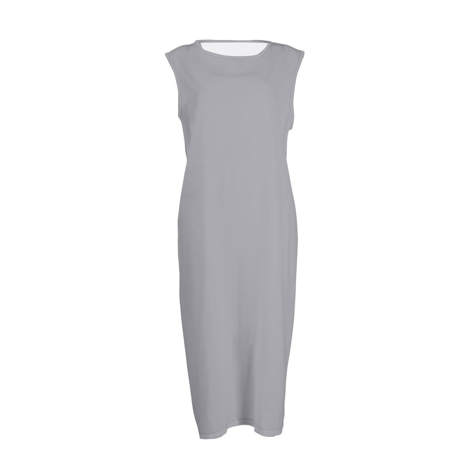 YANGXINX Womens Summer Dresses 2026 Linen Solid Color Sleeveless Round Neck Casual Shirts Dress with Pockets Comfortable Flowy Tunic Clothes