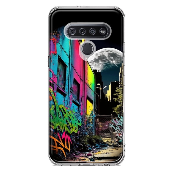 MUNDAZE LG K51 Shockproof Clear Hybrid Protective Phone Case Urban City Full Moon Graffiti Painting Art Cover