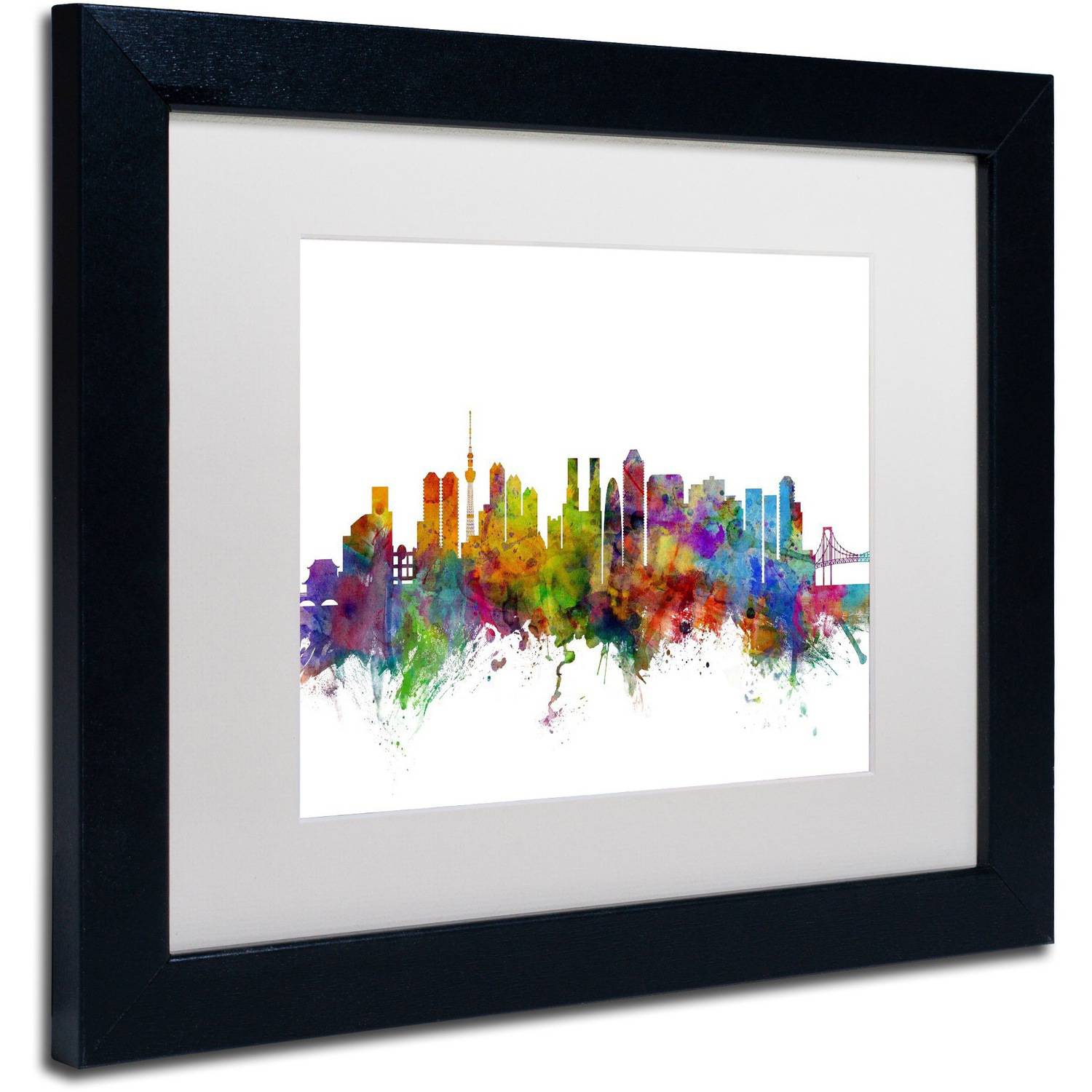 Trademark Fine Art "Tokyo Japan Skyline" Canvas Art by Michael Tompsett White Matte, Black Frame