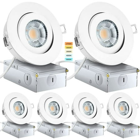 

YIGOU Recessed Lighting 9W 750LM Dimmable LED Recessed Ceiling Light with Junction Box Adjustable Eyeball Gimbal Air Tight ETL Listed 5 CCT Selectable 6Pack