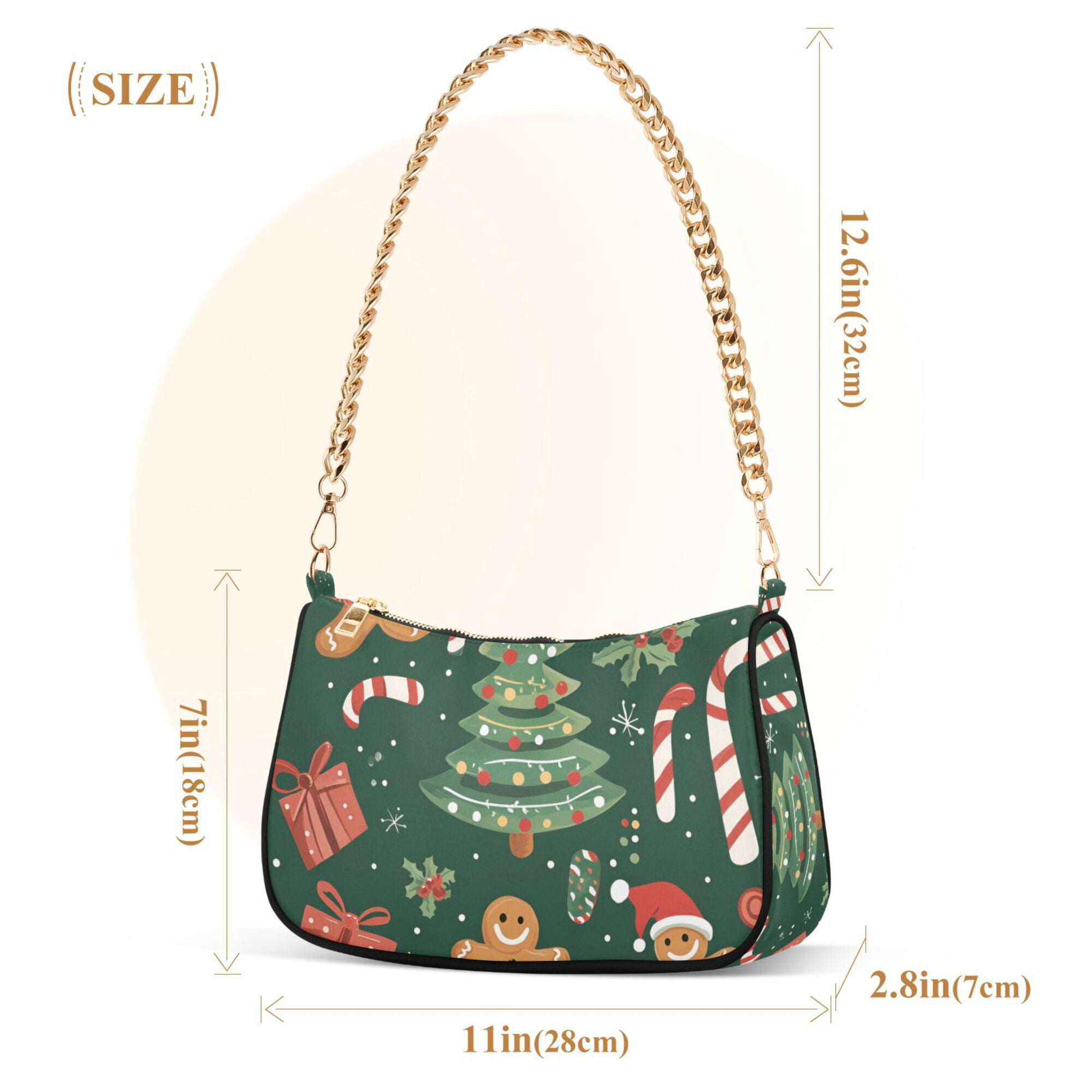 FORMRS Womens Shoulder Bag with Chain Strap Clutch Purse Cute Tote Handbag, Brown Christmas Gingerbread