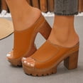 thumbnail image 4 of Rokment Women's Orthopedic Platform Walking Slides Sandals Fashion Casual Leather Peep Toe Chunky Block High Heels Dress Slip on Comfortable Heeled Walking Slippers Summer Brown Size 9, 4 of 6