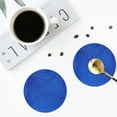 thumbnail image 4 of Honeii Blue Glitter print Leather Coaster Set of 4, ideal for safeguarding your furniture from drinks spills and effortless cleanup-Round Shape, 4 of 6