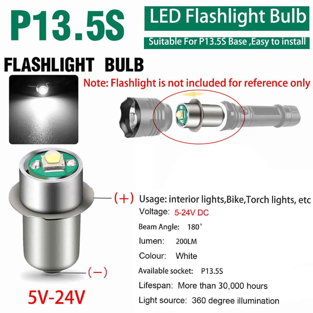 Jeg tror, ​​jeg er syg Anzai omgive 3W 5-24V P13.5S LED Flashlight Replacement bulb 6v 12v 18v Lantern Work  Light - Walmart.com