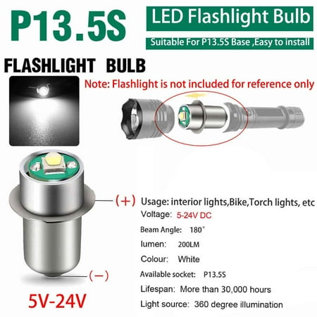 

3W 5-24V P13.5S LED Flashlight Replacement bulb 6v 12v 18v Lantern Work Light