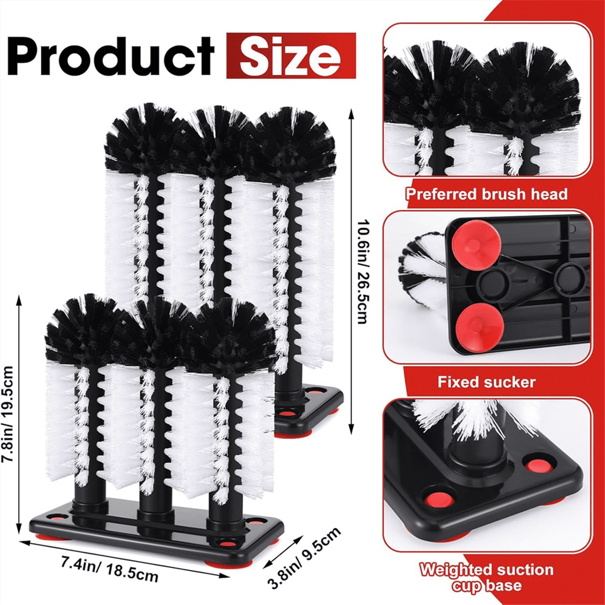 2 Pack Water Bottle Cleaning Brush Two Size with Suction Base Glass Cup Washer 3 Head Bristle Brush for Bar Beer Cup,1set * cup washer for sink