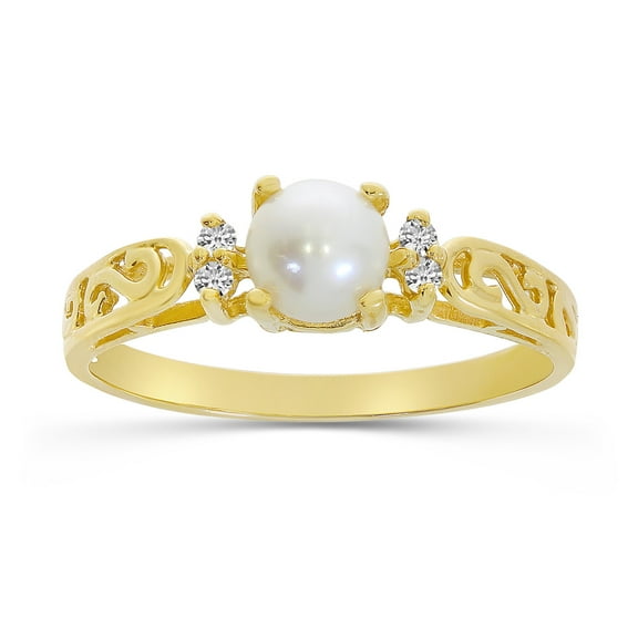 10k Yellow Gold Freshwater Cultured Pearl And Diamond Ring