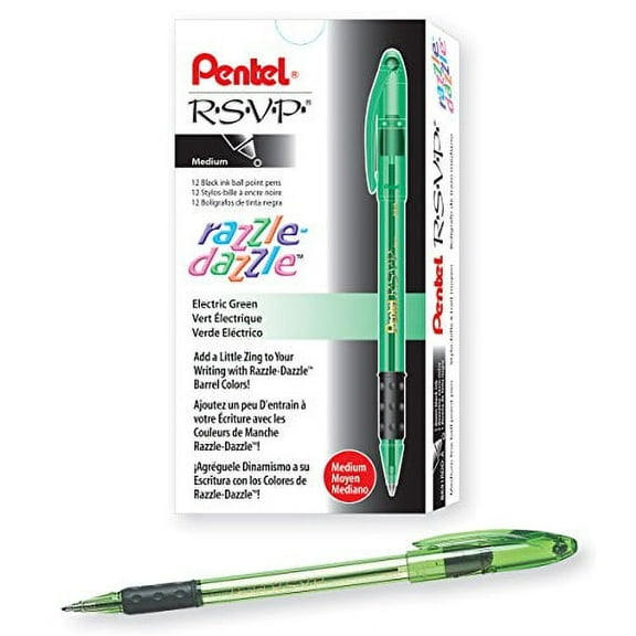 Pentel R.S.V.P. Razzle-Dazzle Ballpoint Pens, Medium Line, 1.0 mm, Black Ink, 12 Count