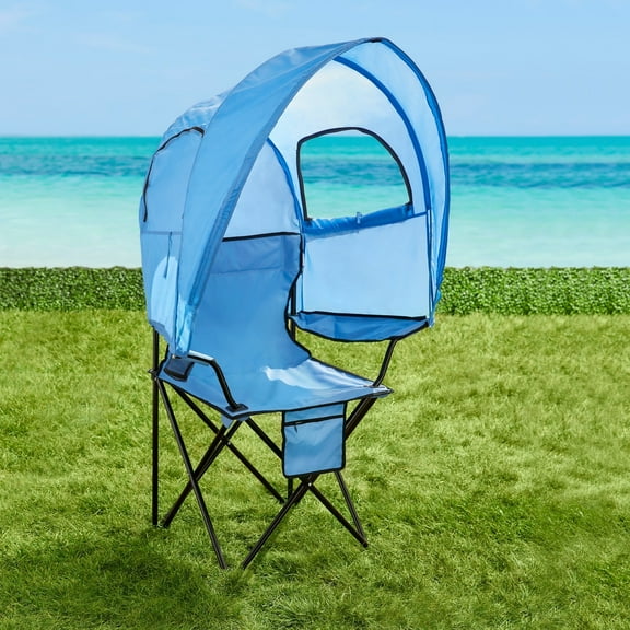 BrylaneHome Outdoor Oversized Canopy Tent Camp Chair Shade Folding Cupholder Zip Windows Storage Carrying Case Beach Yard Trip