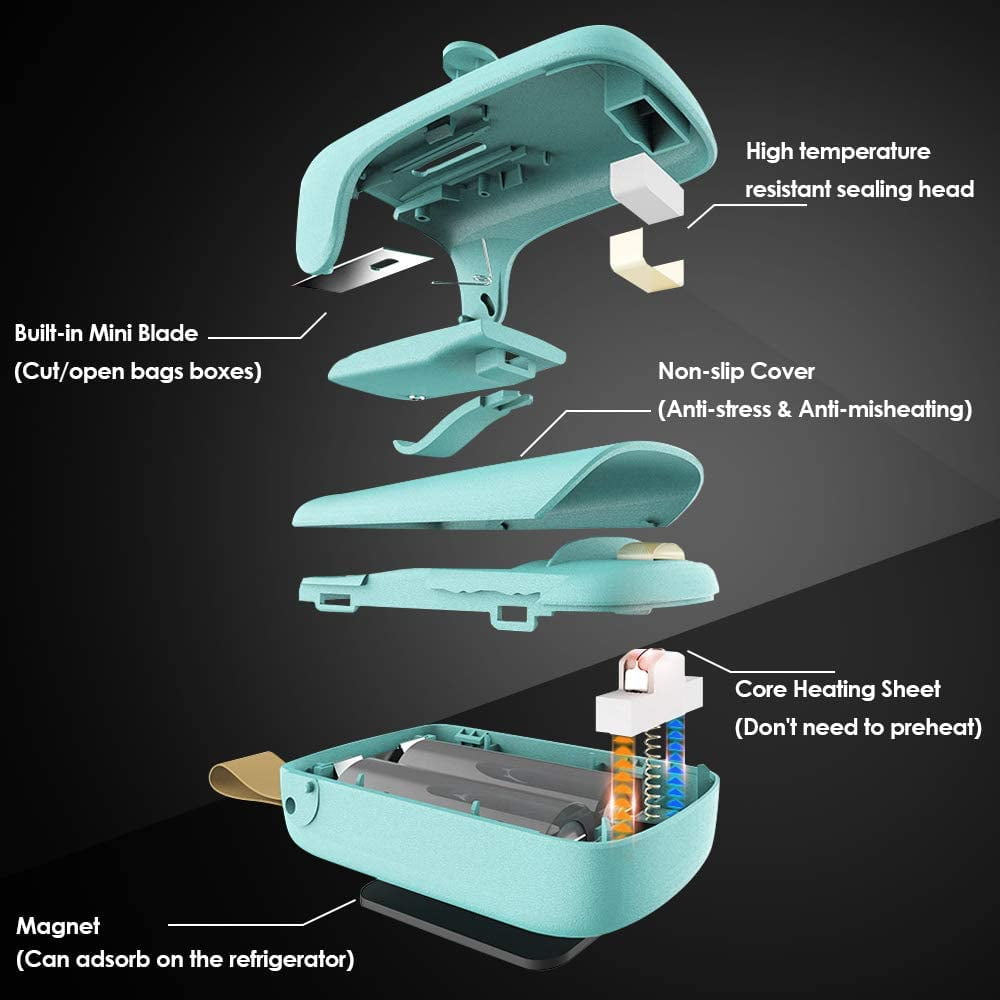 TYHJOY Mini Chip Bag Sealer, Handheld Heat Vacuum Sealer and Cutter,  Portable Resealer Machine for Snack Plastic Fresh Bags Cookies - Green -  2xAA