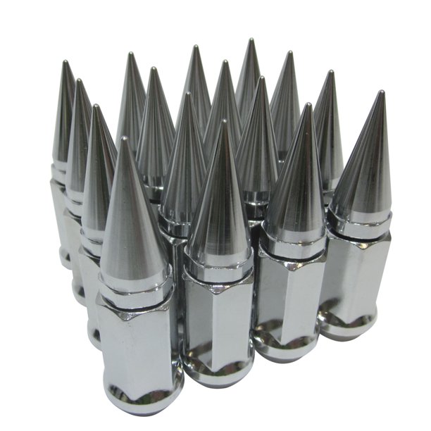 16 Chrome Universal 2pc Extended Spike Lug Nut M12x1.25 Conical Seat