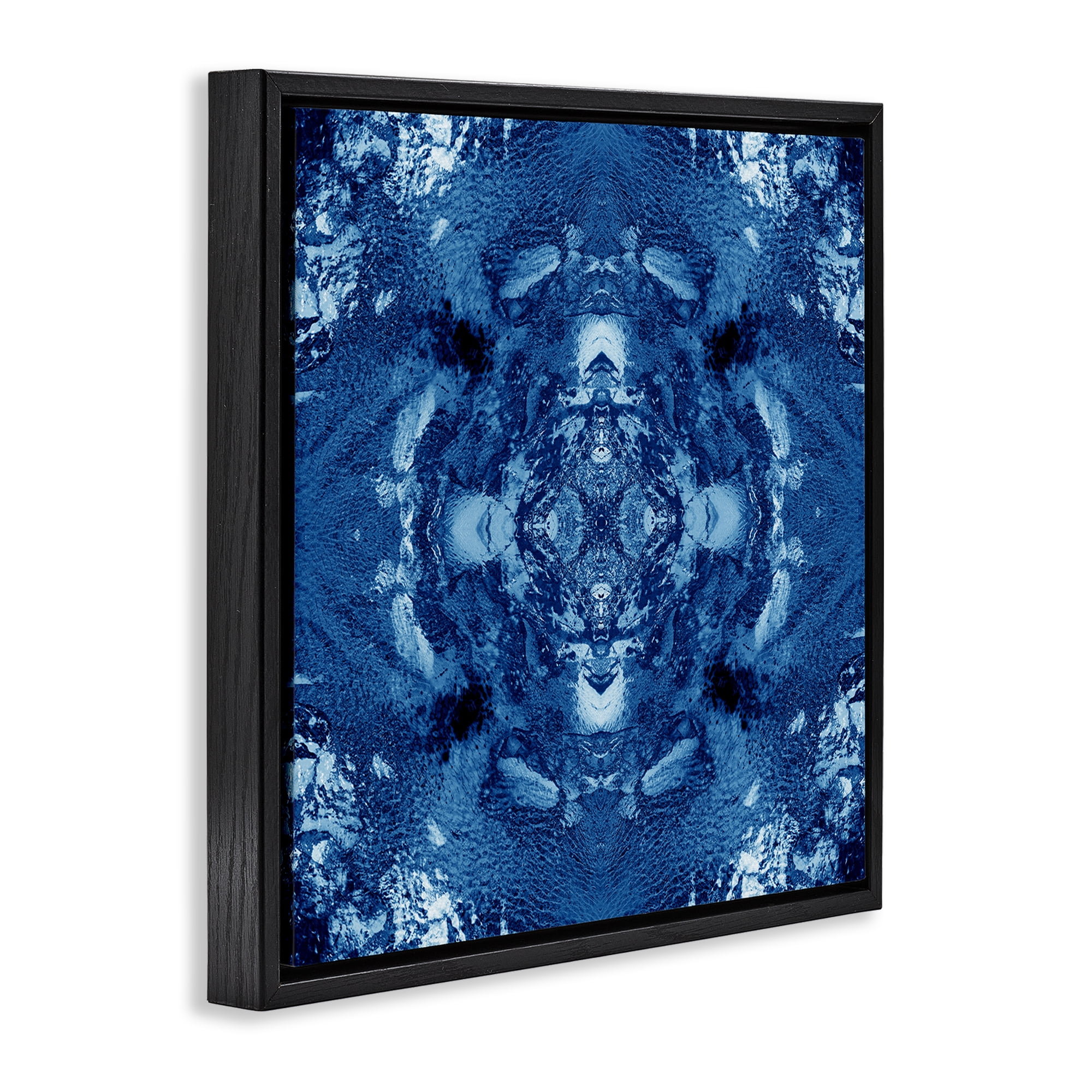 Stupell Industries Blue & White Mosaic Abstract Painting Black Floater Framed Canvas Art Print Wall Art, 25 x 25