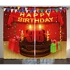 36th Birthday Curtains 2 Panels Set, Celebration Party with Cake Candles and Presents Happy Birthday Print, Window Drapes for Living Room Bedroom, 108W X 108L Inches, Red and Burgundy, by Ambesonne